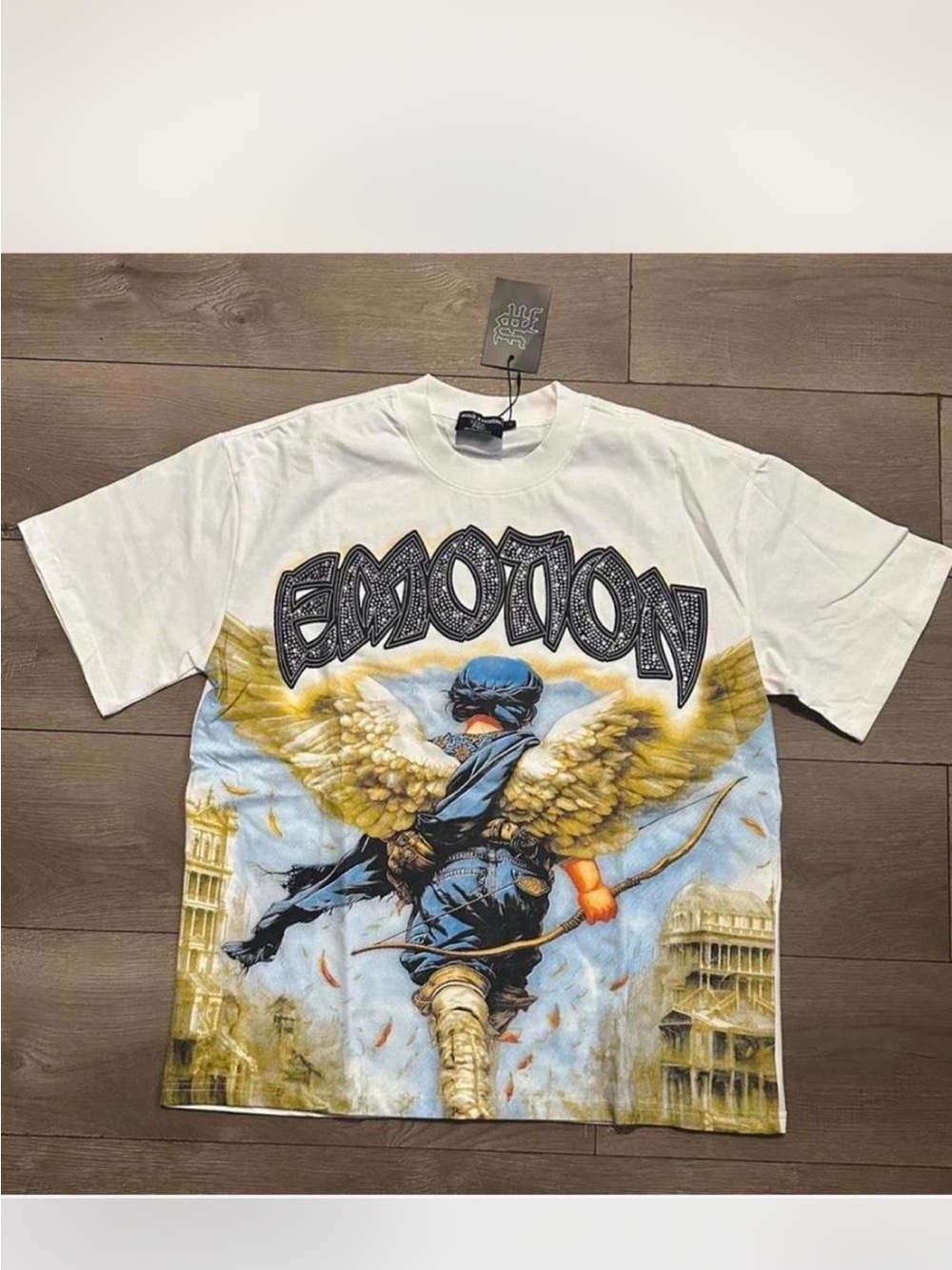 Mixed Emotion Graphic Angel Wing Tee - White